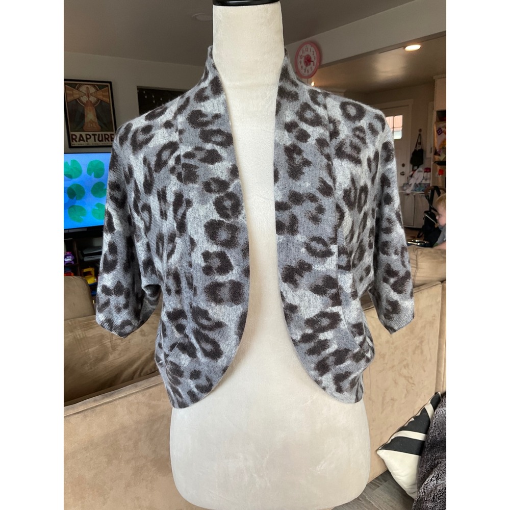 Banana Republic Gray Leopard Wool Cashmere Cropped Shrug Cardigan XL